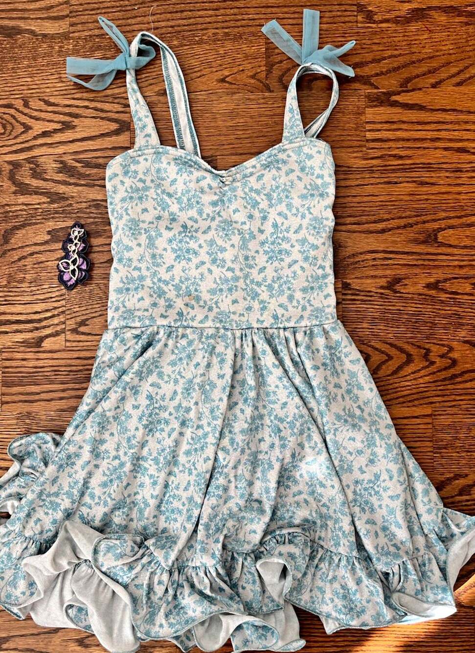 Girls S Blue Floral Sleeveless Ruffle Skirt Dance Dress Polyester XXLC